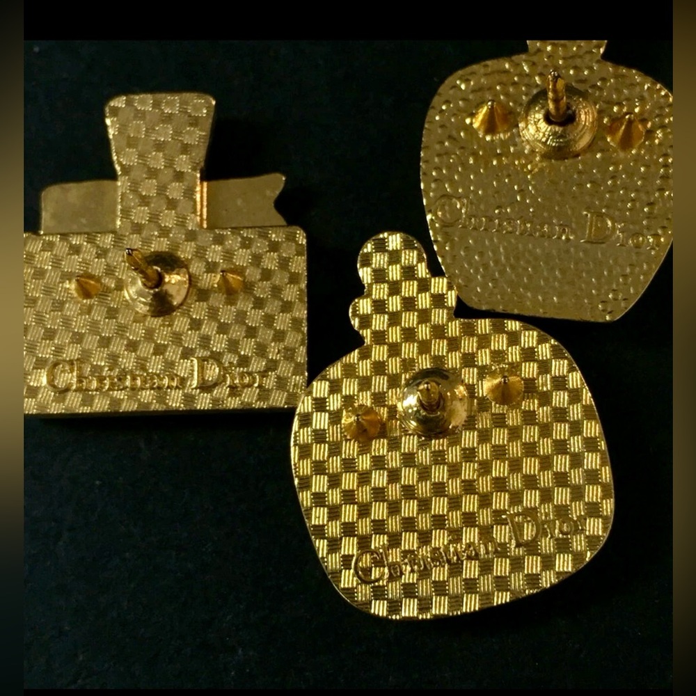 CHRISTIAN DIOR Perfume Motif Gold Tone Pin/Brooch 3 Pc Set - Picture 6 of 9